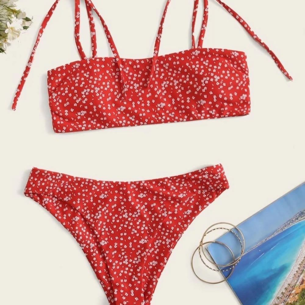 Ditsy floral tie shoulder bikini set - Picture 1 of 2